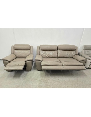 SCS Grey Electric Recliner Three Seater and Chair with Ottoman Footstool