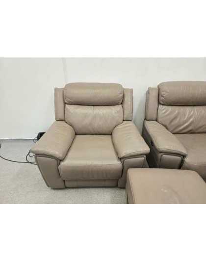 SCS Grey Electric Recliner Three Seater and Chair with Ottoman Footstool