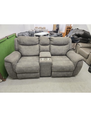 Grey Suede Two Seater Manual Recliner