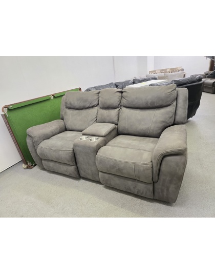 Grey Suede Two Seater Manual Recliner