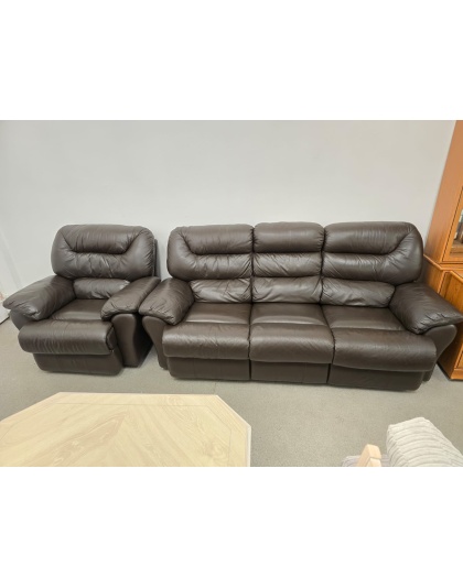 SCS Brown Leather Manual Reclined Three Seater and Chair