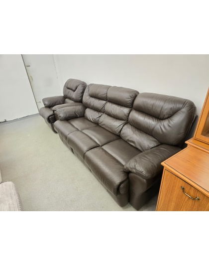 SCS Brown Leather Manual Reclined Three Seater and Chair