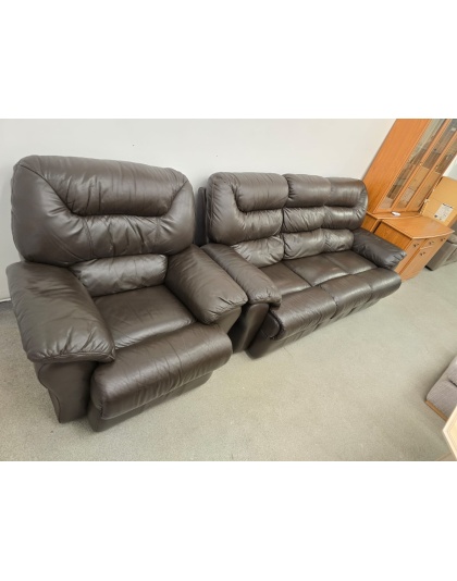 SCS Brown Leather Manual Reclined Three Seater and Chair