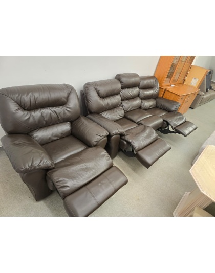 SCS Brown Leather Manual Reclined Three Seater and Chair