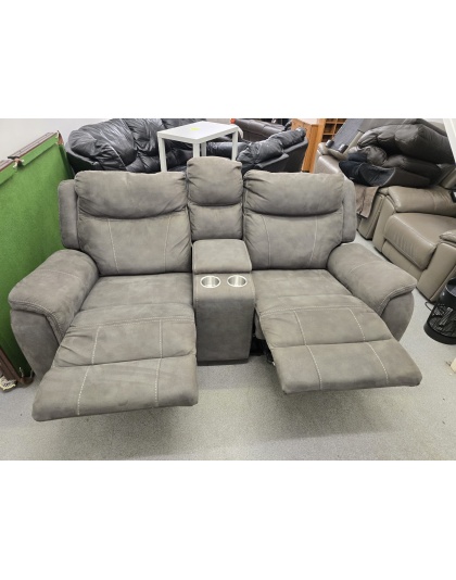 Grey Suede Two Seater Manual Recliner