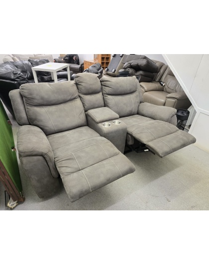 Grey Suede Two Seater Manual Recliner