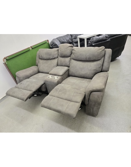 Grey Suede Two Seater Manual Recliner