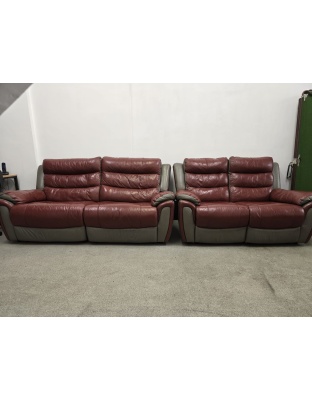 SCS Red/Grey Leather Three and Two Seater Manual Recliner