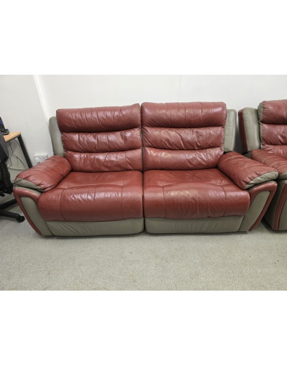 SCS Red/Grey Leather Three and Two Seater Manual Recliner