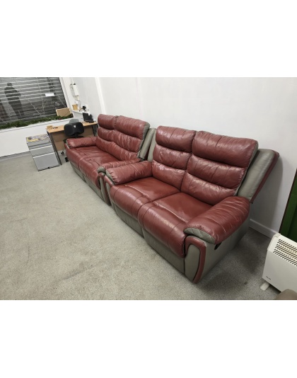 SCS Red/Grey Leather Three and Two Seater Manual Recliner