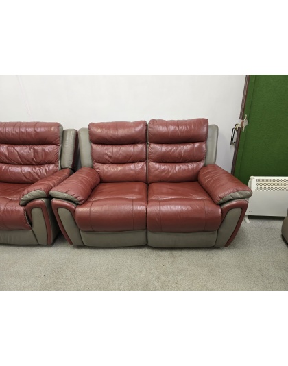 SCS Red/Grey Leather Three and Two Seater Manual Recliner