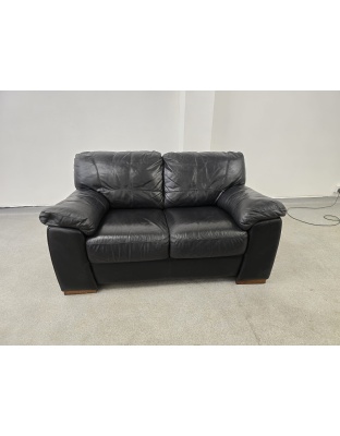 DFS Two Seater Black Leather Sofa