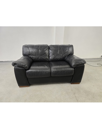 DFS Two Seater Black Leather Sofa