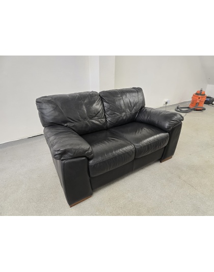 DFS Two Seater Black Leather Sofa