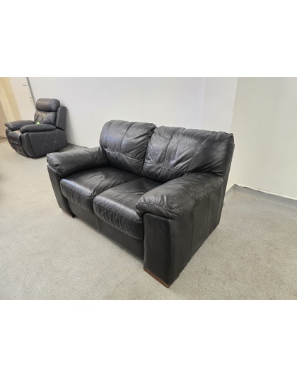 DFS Two Seater Black Leather Sofa