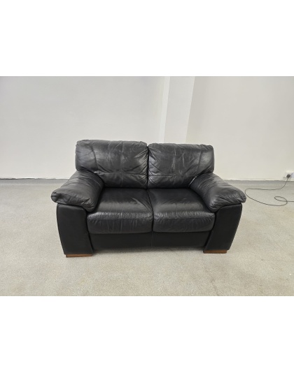 DFS Two Seater Black Leather Sofa