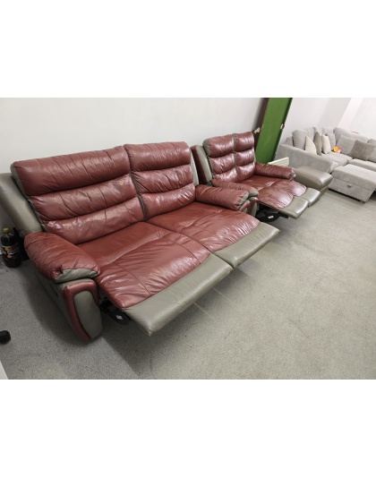 SCS Red/Grey Leather Three and Two Seater Manual Recliner