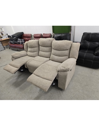 Three Seater Electric Recliner Cream Fabric