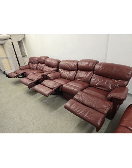 DFS Three Seater Oxblood Leather Manual Recliners