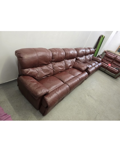 DFS Three Seater Oxblood Leather Manual Recliners