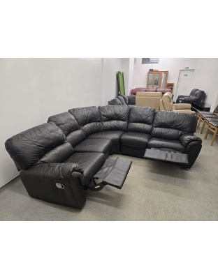 SCS Black Leather Corner with Manual Recliners