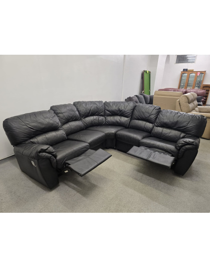 SCS Black Leather Corner with Manual Recliners