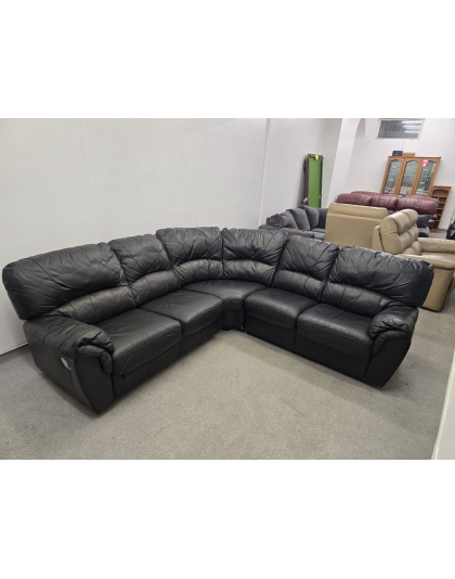 SCS Black Leather Corner with Manual Recliners