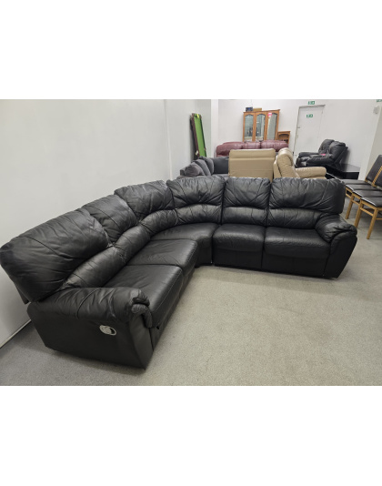 SCS Black Leather Corner with Manual Recliners