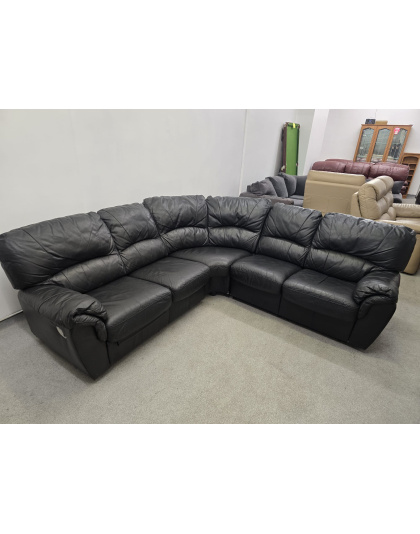 SCS Black Leather Corner with Manual Recliners