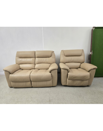 La-Z-Boy Cream Leather Two Seater with Recliner Chair