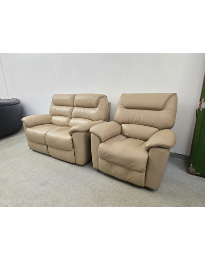 La-Z-Boy Cream Leather Two Seater with Recliner Chair