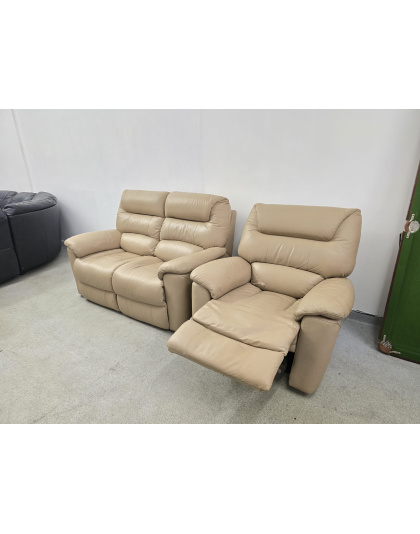 La-Z-Boy Cream Leather Two Seater with Recliner Chair