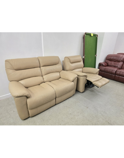 La-Z-Boy Cream Leather Two Seater with Recliner Chair