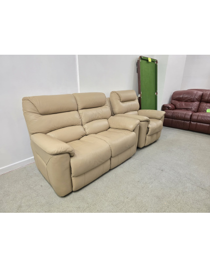 La-Z-Boy Cream Leather Two Seater with Recliner Chair