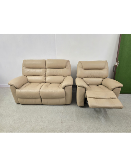 La-Z-Boy Cream Leather Two Seater with Recliner Chair